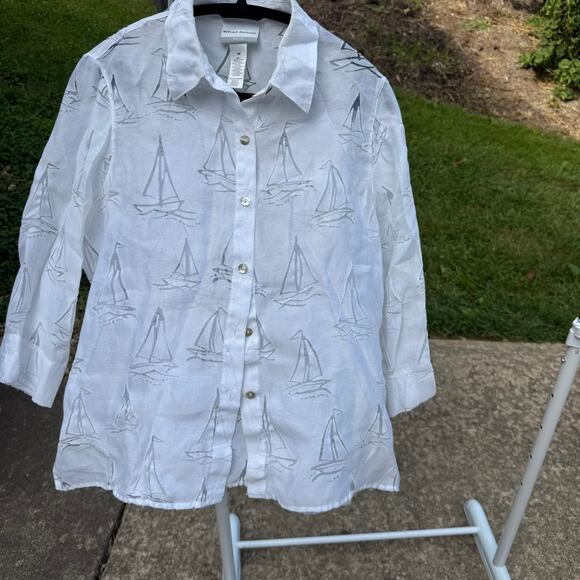 Alfred Dunner Petite White Sailboat Blouse - Size PM - Picture 2 of 5